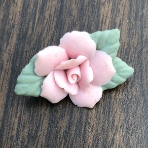 Vintage Pink Rose Flower Brooch